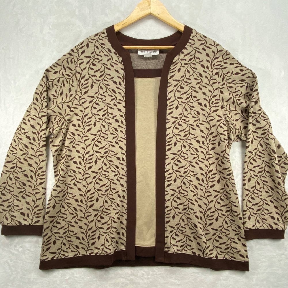 C.D. Daniels Open Front Cardigan Leaf Print Knit Sweater Jacket 1X